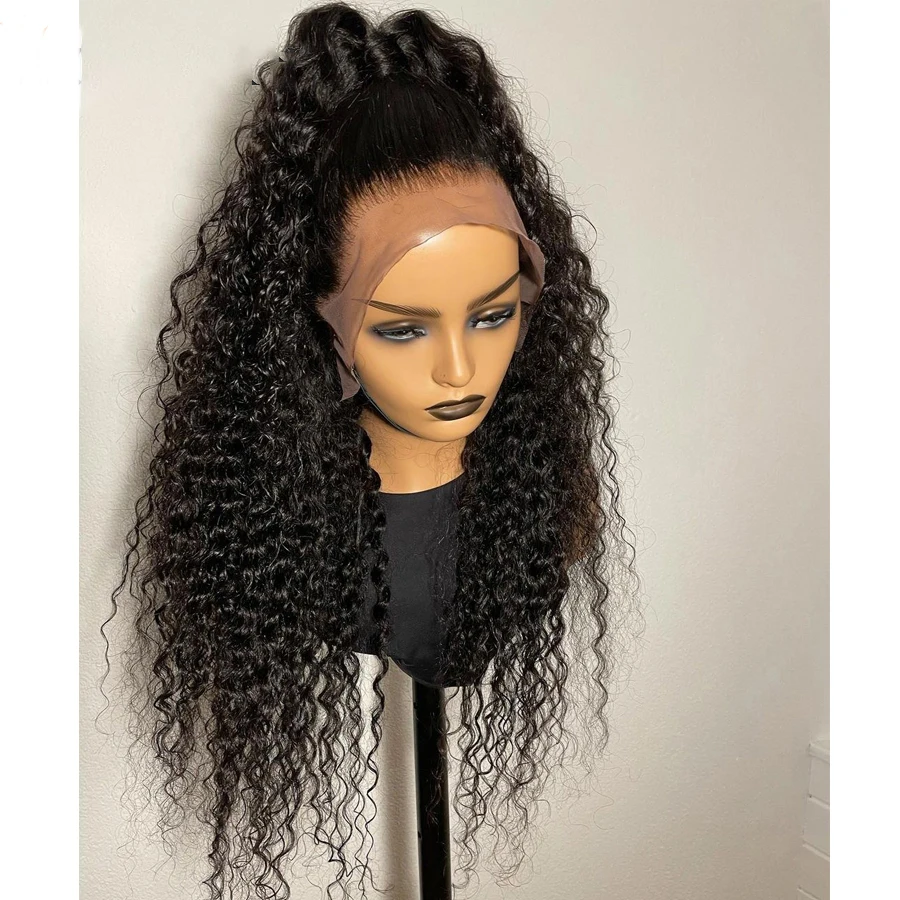 Peruca dianteira encaracolado perverso preto longo do laço para mulheres africanas, cabelo macio do bebê, pre-arrancado, 180 densidade, 180 densidade, 26"