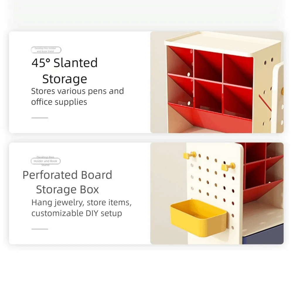 Oblique Design Desktop Pen Holder Multi Grid Large-Capacity Stationery Storage Box Multi-Functional Perforated Board