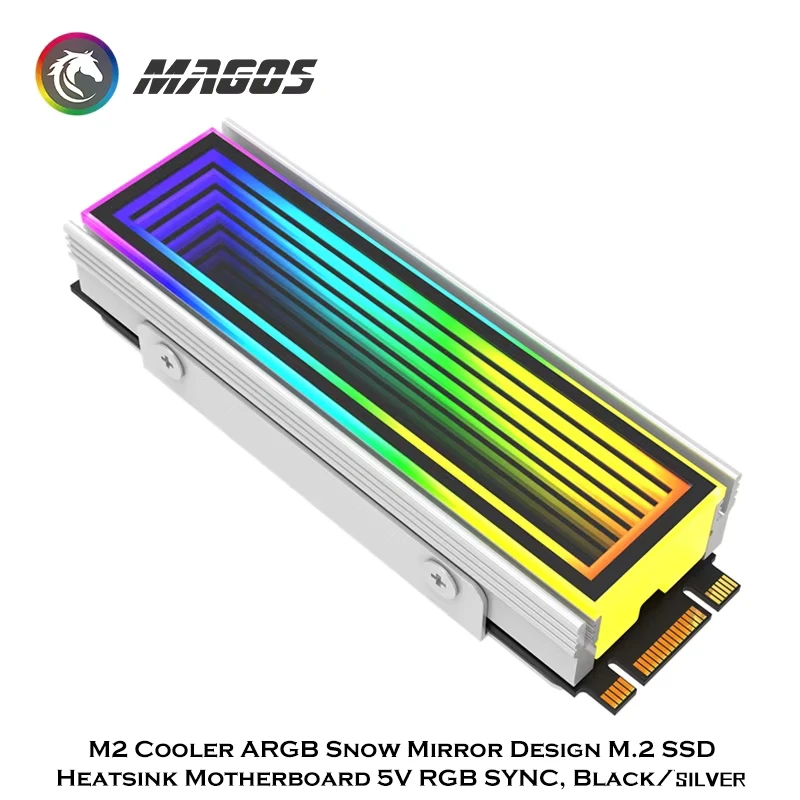 M2 NVMe Cooler ARGB Snow Infinite Mirror Design M.2 SSD Heatsink Mobo 5V RGB SYNC, Black/Silver