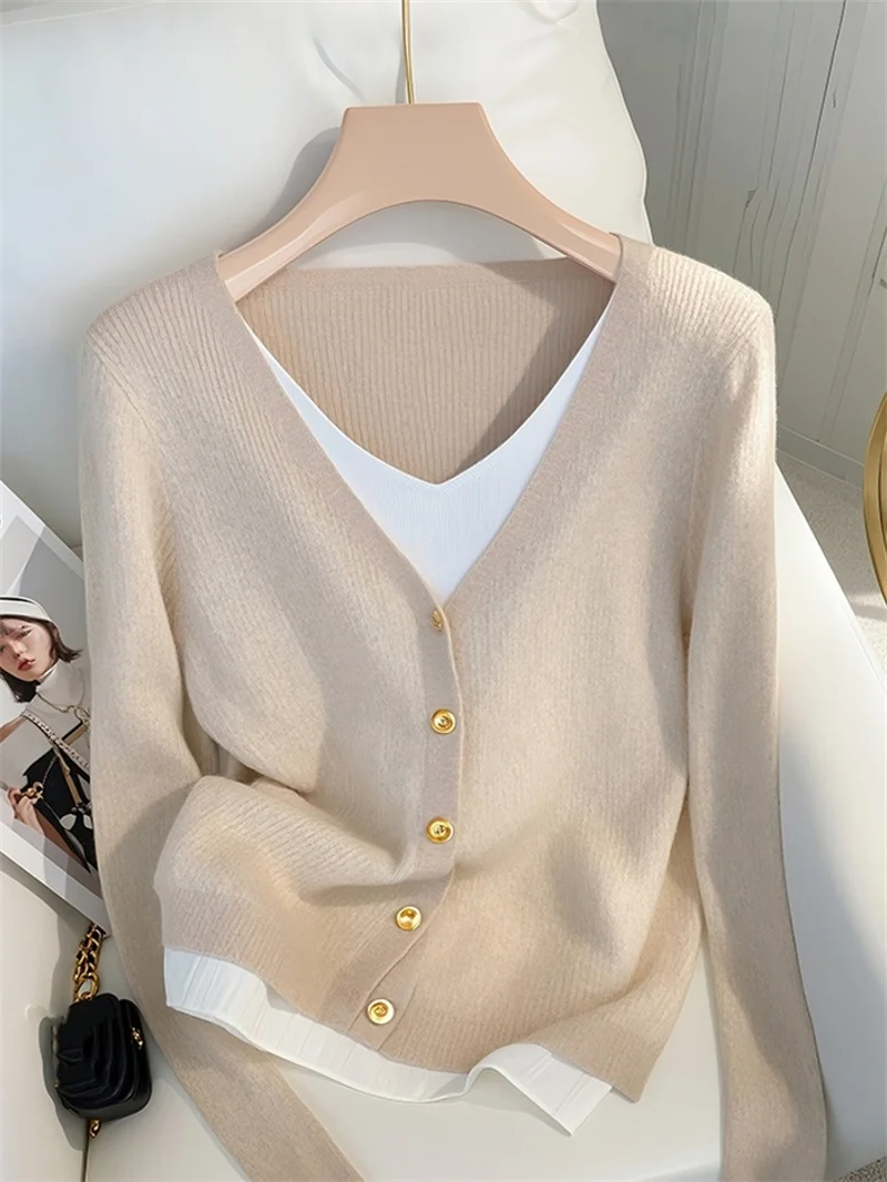 Prosty Sweter Jesień 2025 Nowy Duży Rozmiar Luźny Sweter Dzianinowy Pulower Damski Francuski Ekskluzywny Dwuczęściowy Sweter Dzianinowy