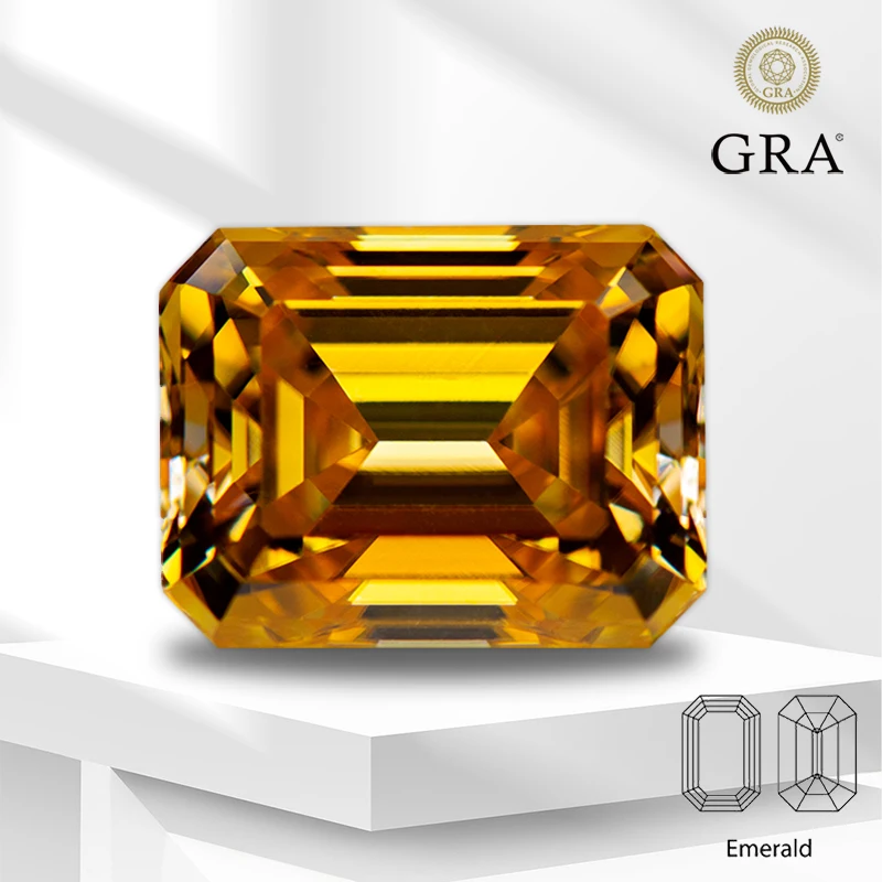 Pietra preziosa Moissanite Colore giallo dorato Diamante coltivato da laboratorio con taglio smeraldo per materiali avanzati per la creazione di