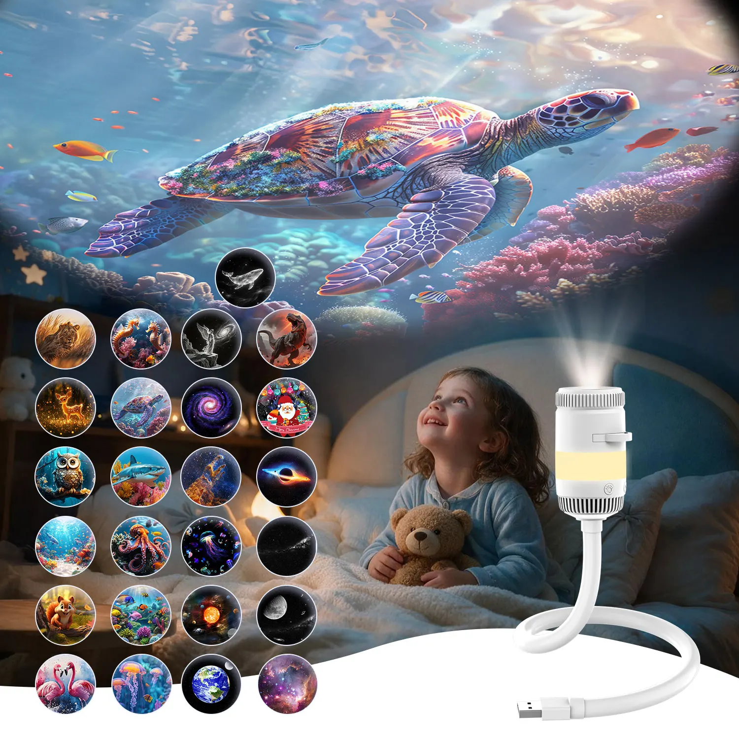 Ausyle USB 2 In 1Galaxy Star Projector Jellyfish Starry Sky Universe  Night Light Lamp Home Bedroom Room Decoration Atmosphere
