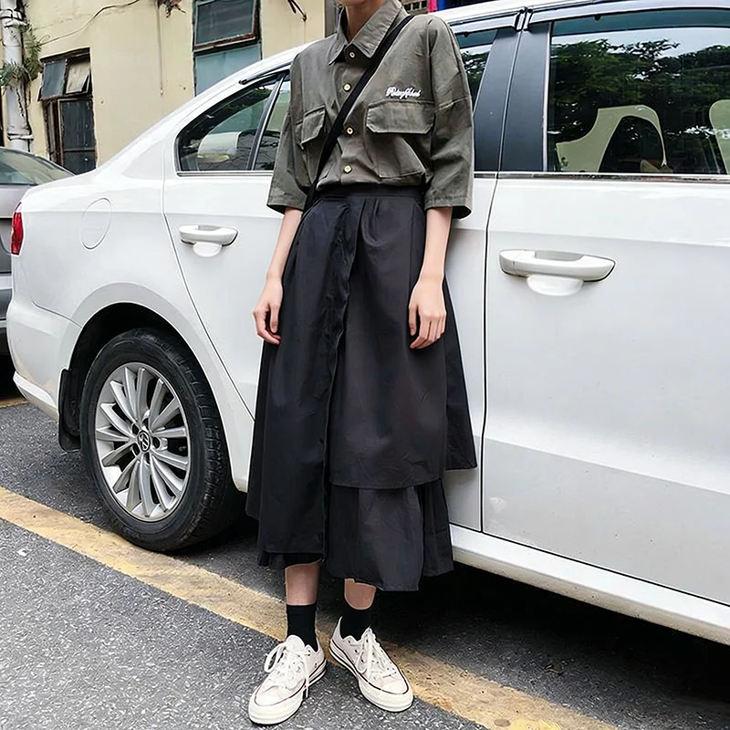 Faldas Negras Irregulares para Mujer, Faldas Pantalón Blancas Góticas Japonesas de Cintura Alta, Faldas Cargo Vintage para Mujer, Ropa Urbana Y2K, Novedad