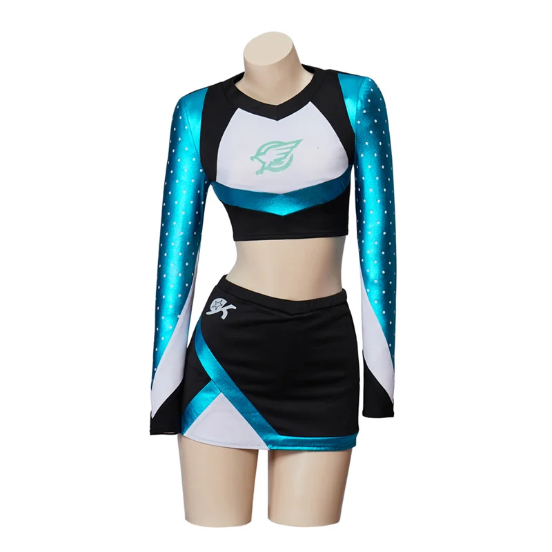 

Euphoria Cheerleader Uniform Maddy Outfit Long Sleeve Crop Top with Mini Skirt Set High School Womens Cheerleading Costume