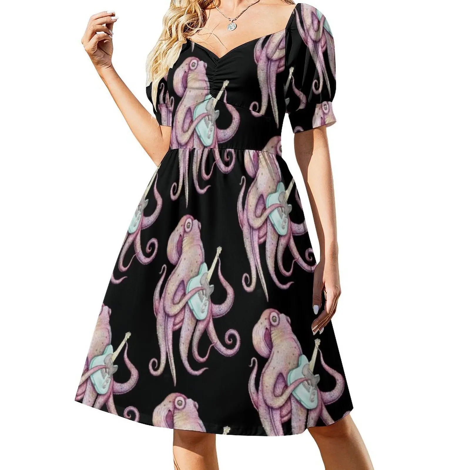 فستان بوهيمي عتيق من Polah-The Ax Welding Octopus-Purple بأكمام منتفخة أو خيارات بدون أكمام للنساء فستان الأخطبوط #2