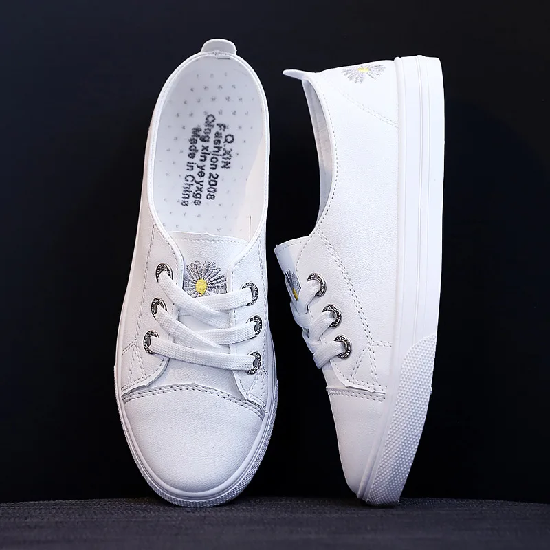 Comemore Comfortable Women\'s Casual Flat White Lace-up Shoes Summer Vulcanized Sneakers Ladies Light Soft Shallow Mouth Loafers