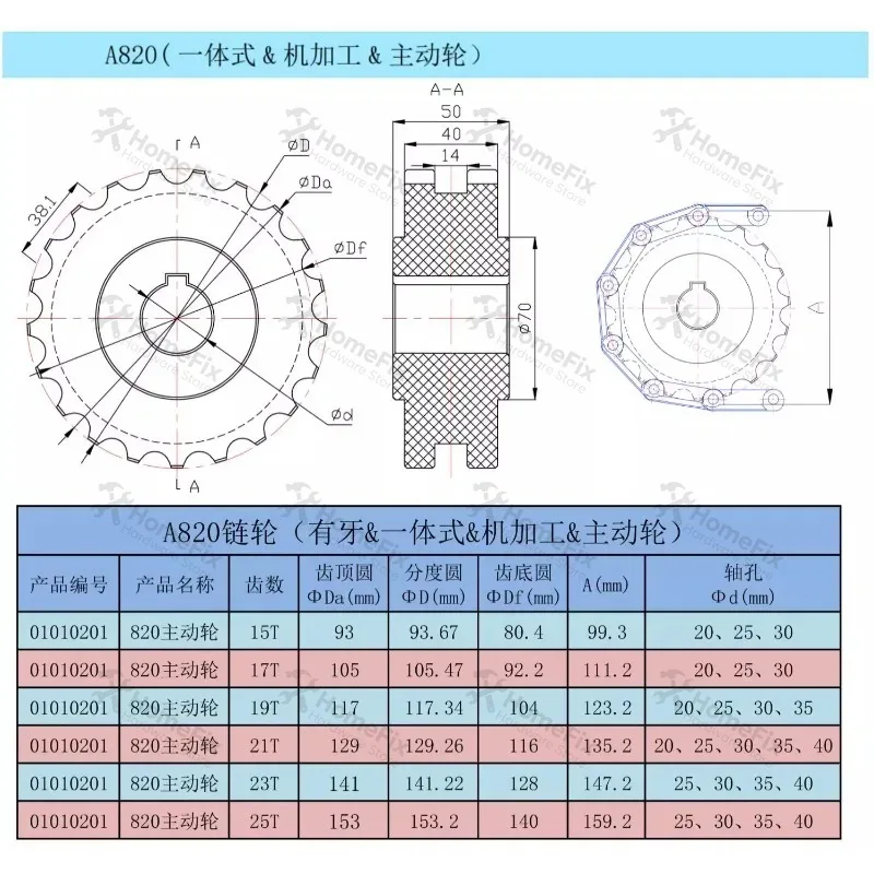 19Teeths Diameter 117.34mm Bore 30mmCast Nylon Machining Sprocket, Driving Wheel for 820 Conveyor Chain, Automatic Assembly Line