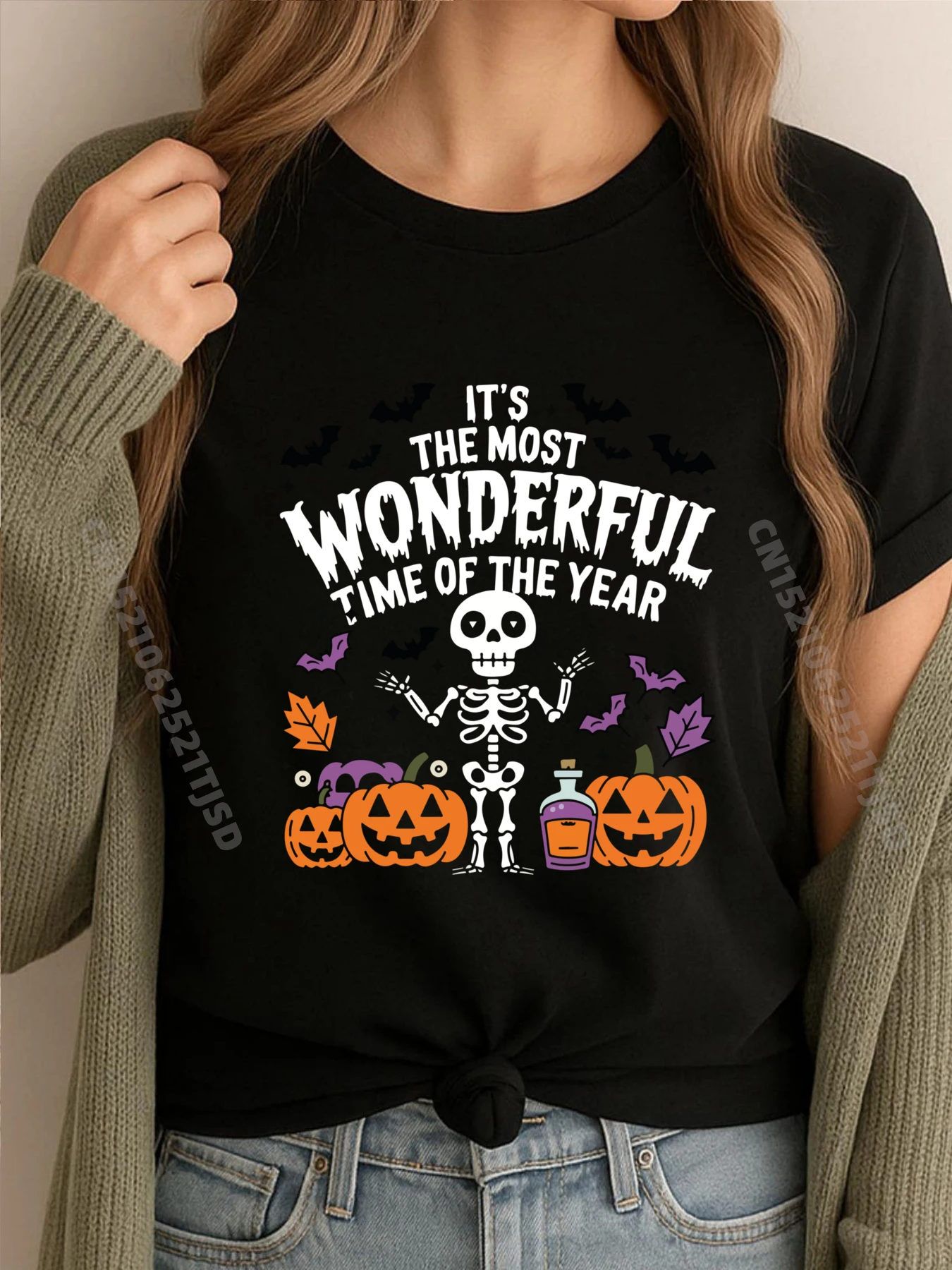 

It s The Most Wonderful Time Of The Year Череп Хэллоуин Винтажные футболки Роскошная одежда Женская потертая футболка в стиле ретро Корейская