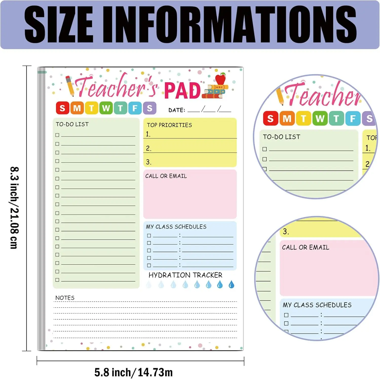 Teacher Notepad 5.5 x 8.3 Inch Checklist Daily Scheduler Sheets Tear-off Daily To Do List Organizer Planner Sheets for Teachers