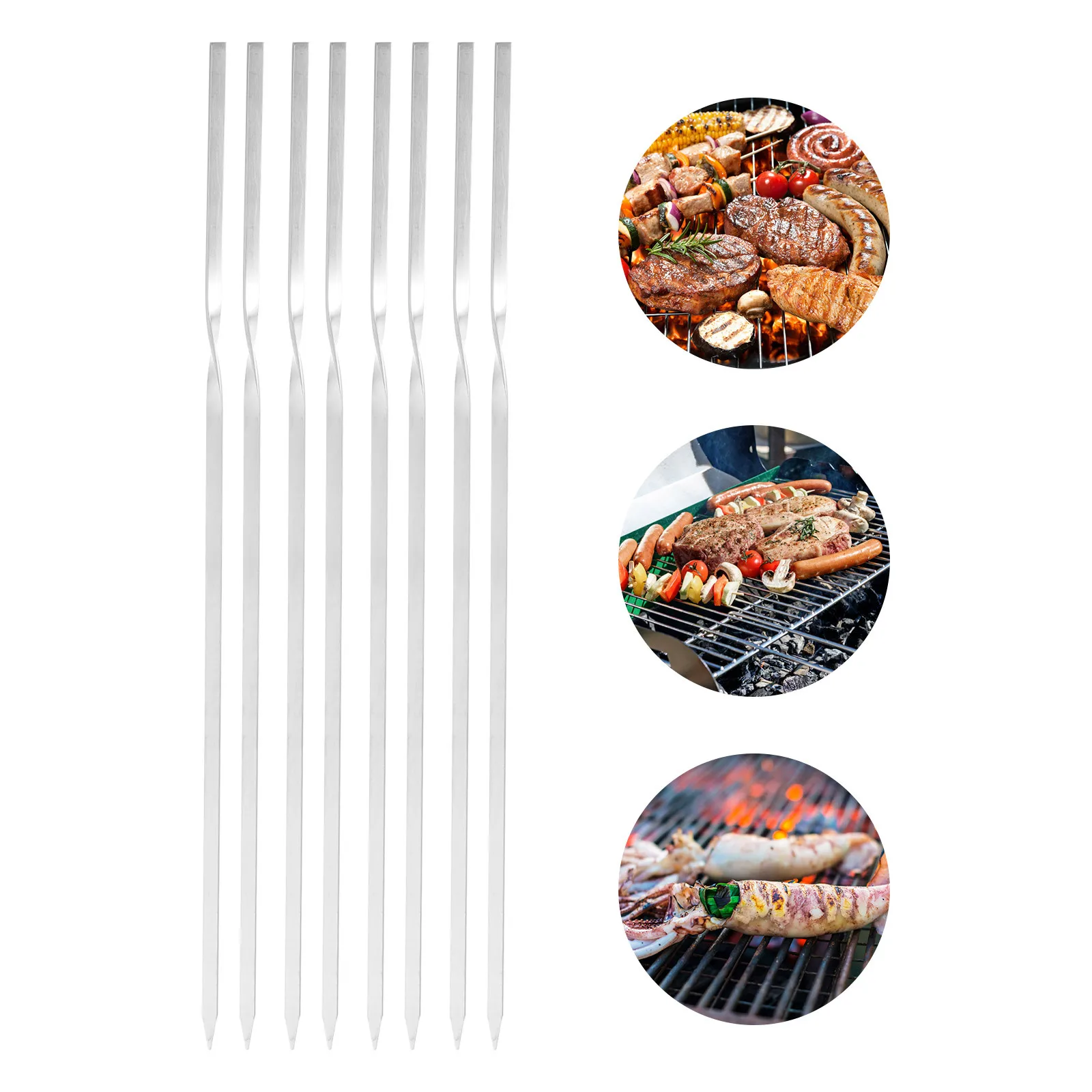 

30 pcs BBQ 25cm Stainless Steel Reusable Grilling Sets Flat Non Slip Heat Resistant Grilling Skewer Smooth Edge