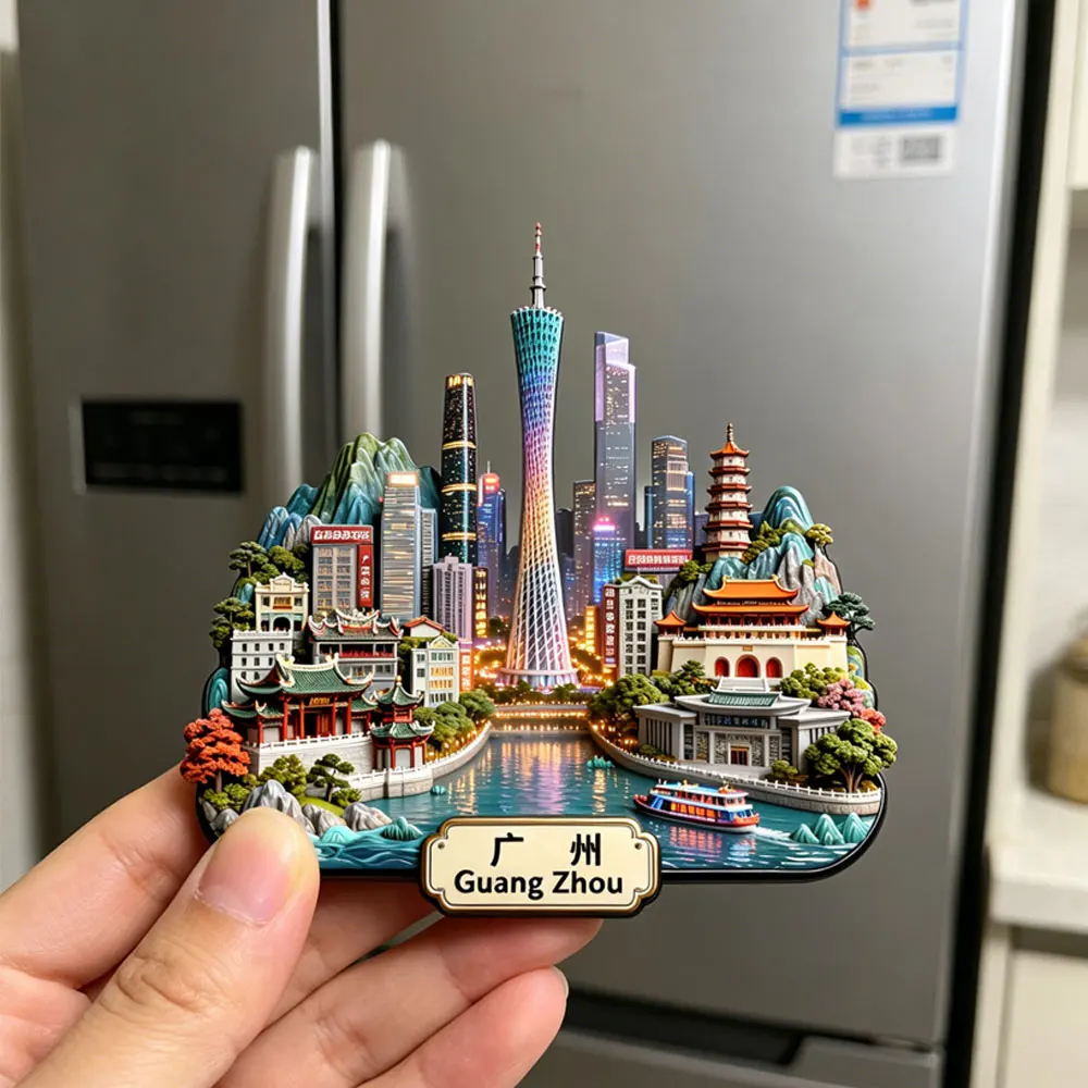 Guangzhou China3D Metal Fridge Magnet City Landmark Refrigerator  Magnet Travel Souvenir GiftScenery Creative Home Global
