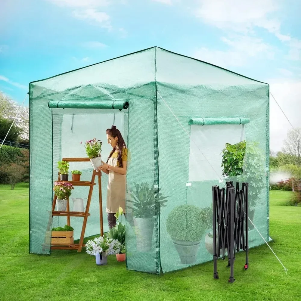 

Portable Greenhouse With Doors & Windows High Strength PE Cover & Powder-Coated Steel Construction Greenhouse for Outdoor Home