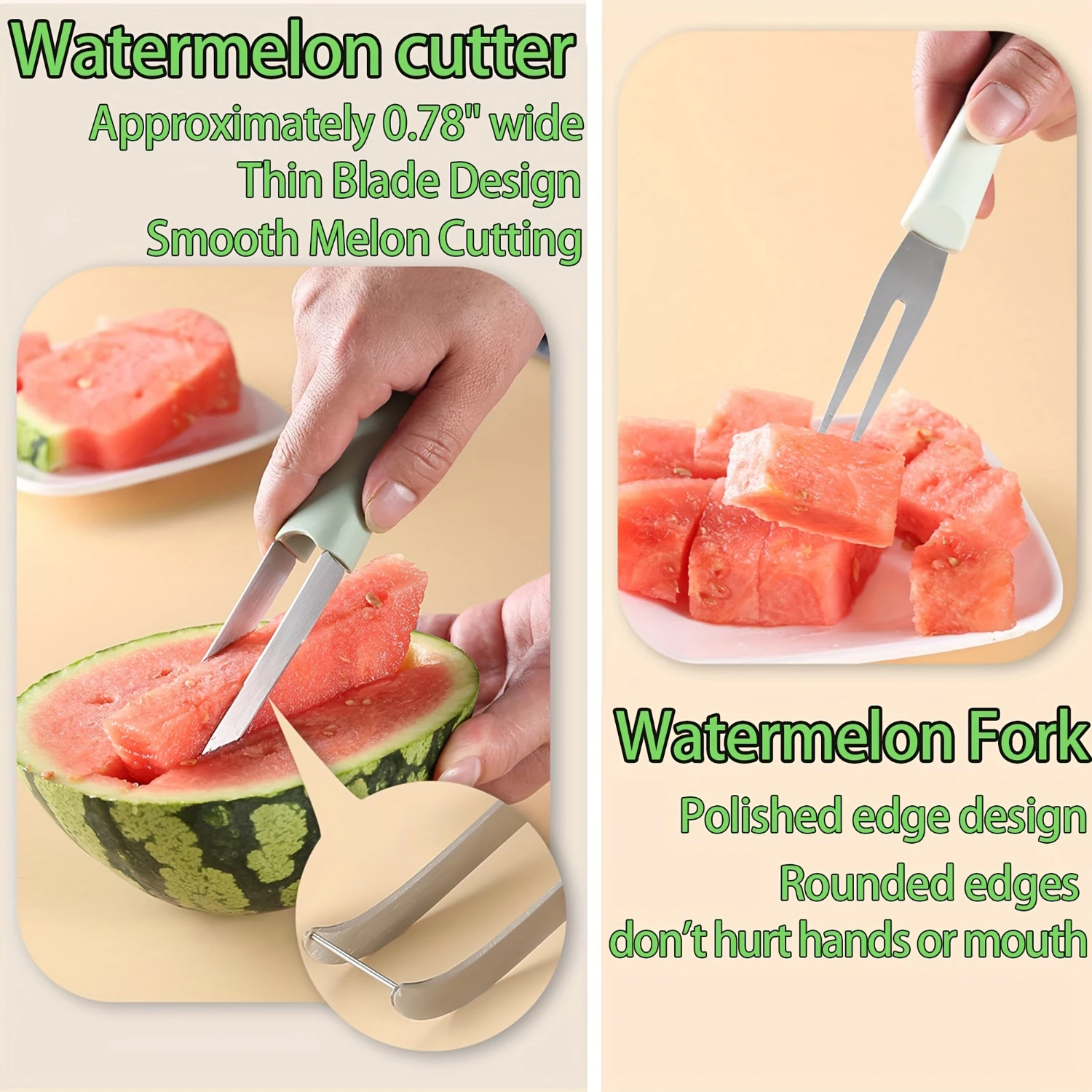 3-Piece Stainless Steel Watermelon Slicer Set - Portable Popsicle Cutter & Fruit Fork For Camping And Kitchen Use