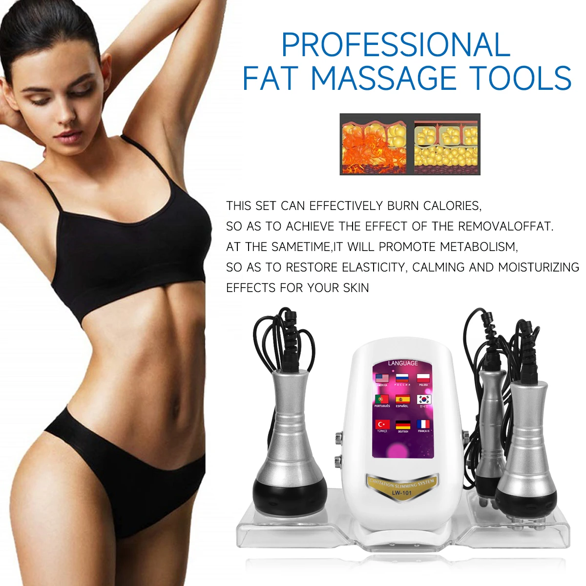 3 In 1 40K Cavitation Ultrasonic Weight Loss Body Slimming Machine RF Skin Tighten Anti-wrinkle Massage Facial Home Appliance