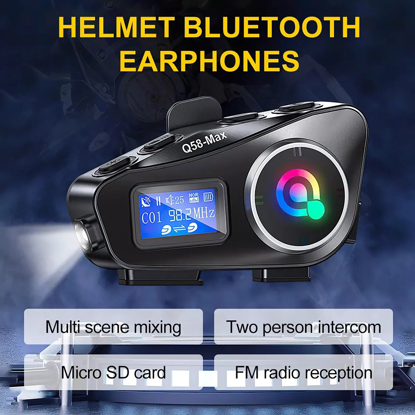 Imagem -04 - Impermeável Motocicleta Capacete Interfone Fone de Ouvido Bluetooth Display Lcd Música Compartilhar com Lanterna Pilotos 500m Q58-max