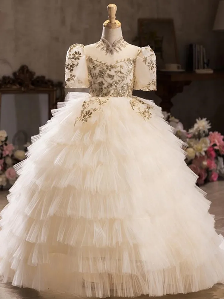 

New Children Princess Evening Gown Host Piano Performance Wedding Birthday Party Flower Girl Dresses L1986 Bridesmaid Dresses