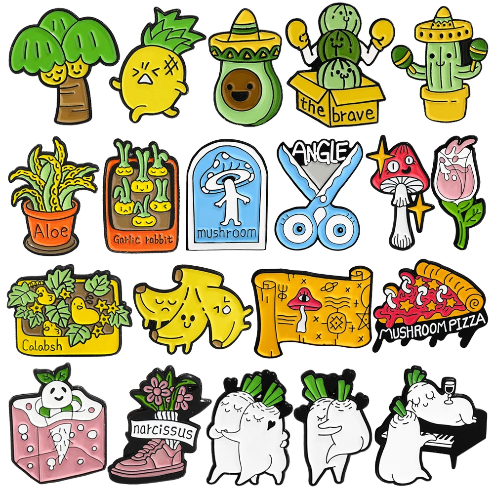 Cute Plants Brooch Creative White Radish Banana Tree Lemon Onion Tulip Shoes Mushroom Lapel Badge Backpack Jewelry Gift For Kids