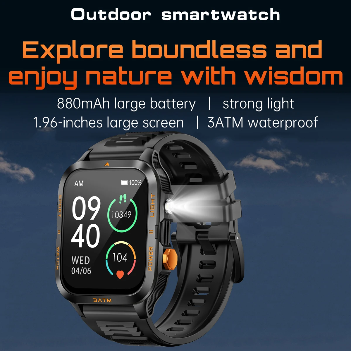 

1,9-дюймовый HD-экран, уличные умные часы KT89, Bluetooth-вызовы, 880 мАч, большой аккумулятор, светодиодный фонарик, спортивный фитнес-трекер, браслет