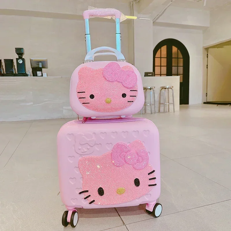 

12/16 In Hello Kitty Suitcase Cartoon Travel Cosmetic Case Large-Capacity Multi-Functional Simple With Lock Cute Handmade Gifts