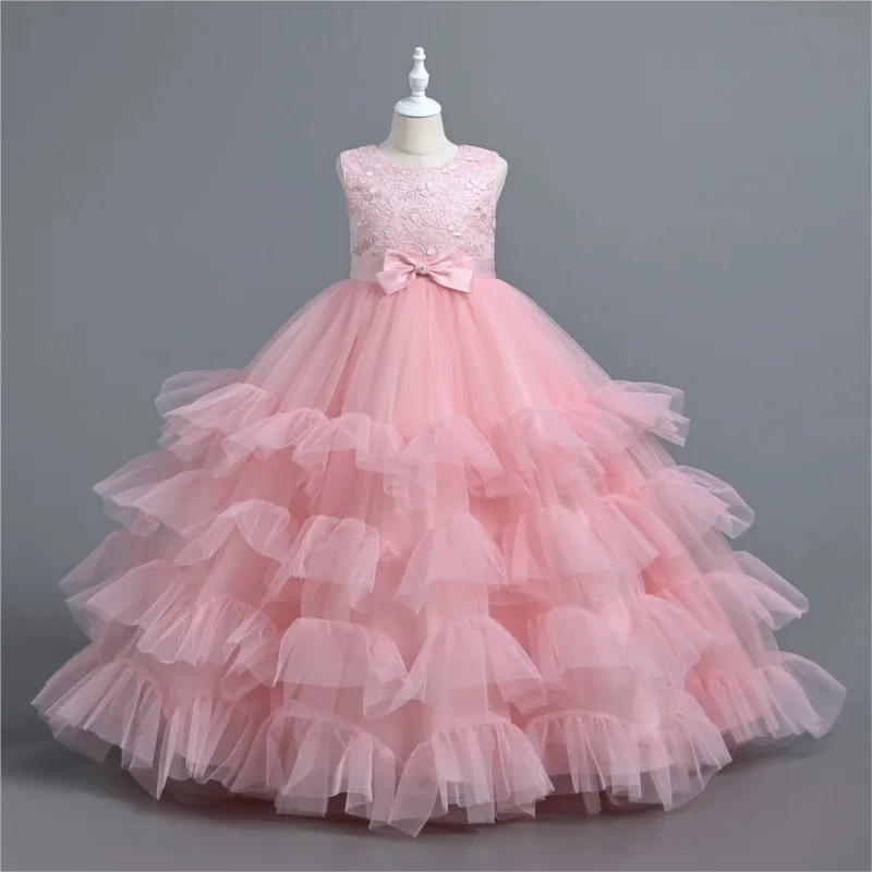 2024 new girls' Princess skirt mesh pommel skirt large children's long summer children's dress