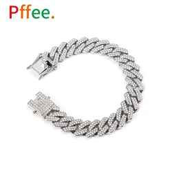 Pffee 14mm 20 23cm 18K Gold Silver Plated Cuban Chain Hip Hop Luxury Bracelet For Women Men Punk Rapper Jewelry Gift