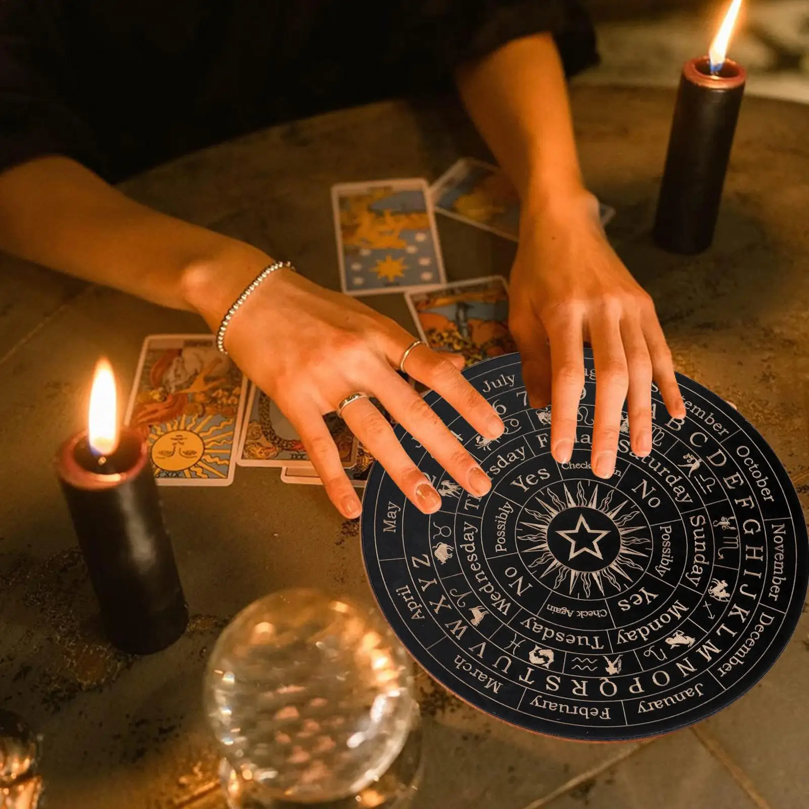 Wooden Pendulum Board Moon Star Divination Energy Carven Plate Healing Meditation Board Ornaments Metaphysical Altar Ouija Board
