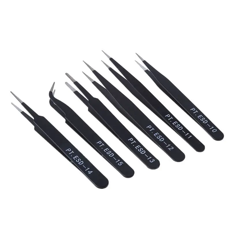 New 6Pcs/Set Resists Corrosion Safe Anti-static Tweezers Maintenance Tools ESD10-15