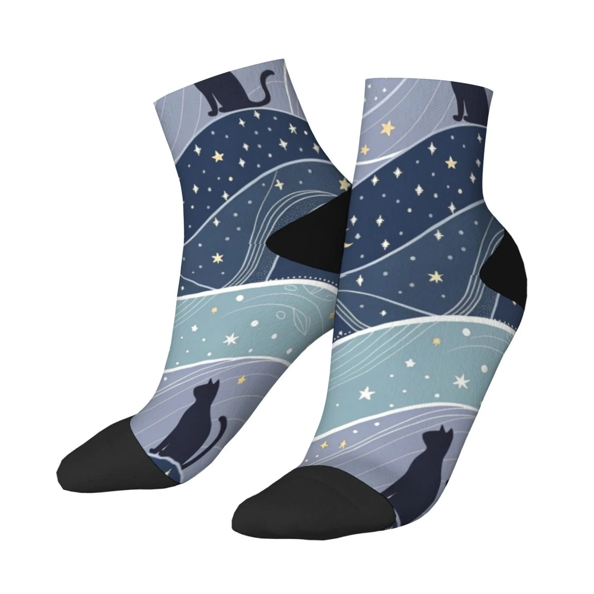 Cat Star River style Short Socks Polyester Blend Comfortable Casual Socks for Women Men Unisex Soft Breathable Lightweight