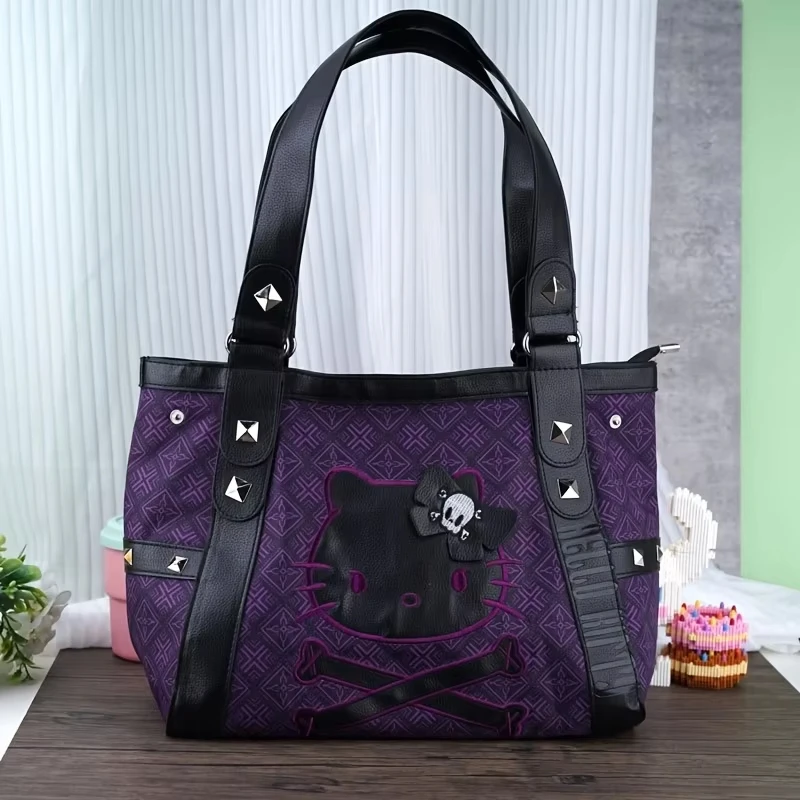

Винтажная фиолетовая сумка Sanrio Hello Kitty в готическом стиле Y2K для женщин, модная сумка-тоут в стиле Y2K, подарок