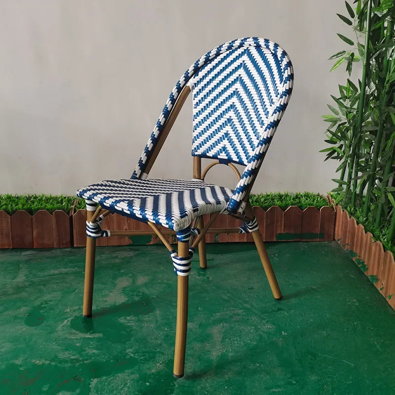 Coffee milk tea shop outdoor aluminum alloy PE imitation rattan V-woven rattan chair B & B courtyard swing 5 sets