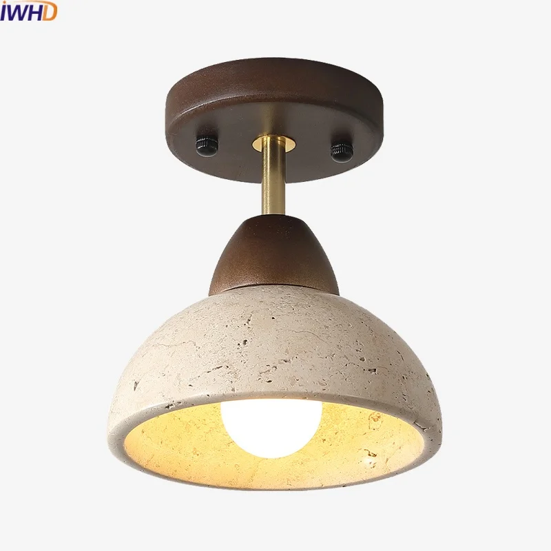 

IWHD Indoor Lighting LED Ceiling Lamp Natural Travertine Balcony Porch Living Room Light Modern Ceiling Lights Fixtures Lustre