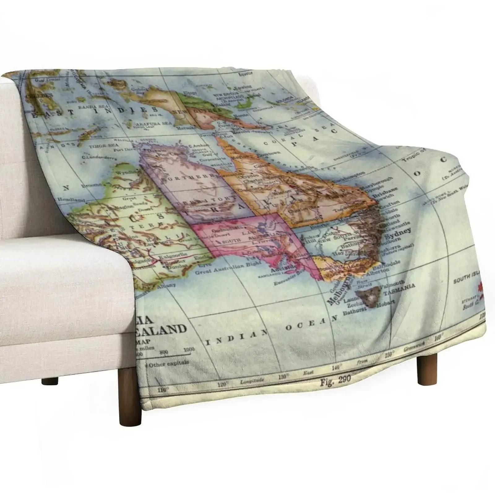 

Vintage Map of Australia (1921) Throw Blanket Soft Plush Plaid Sofa Quilt Sofa Furrys Blankets