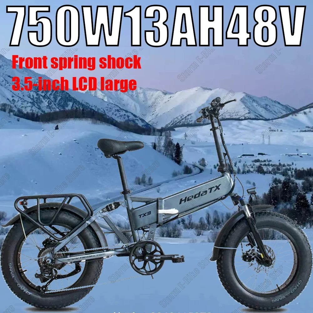 TX30 Folding Mountain Electric Bike 20*4Inch Fat Tire Electric Bike 750W Motor 48V 13AH Battery Urban Snow Electric Bike