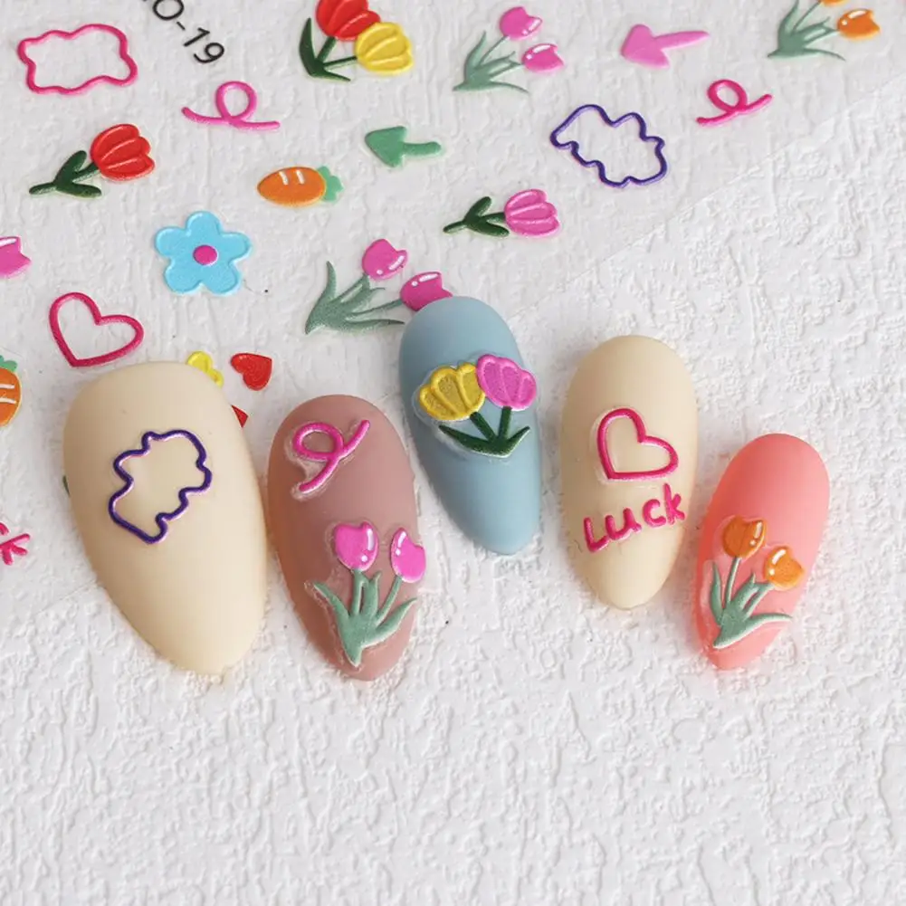 Card Decorations Embossed Relief Nail Stickers 5d Graffiti Flowers Thin Three-dimensional Transform Nails Art Decal with Small