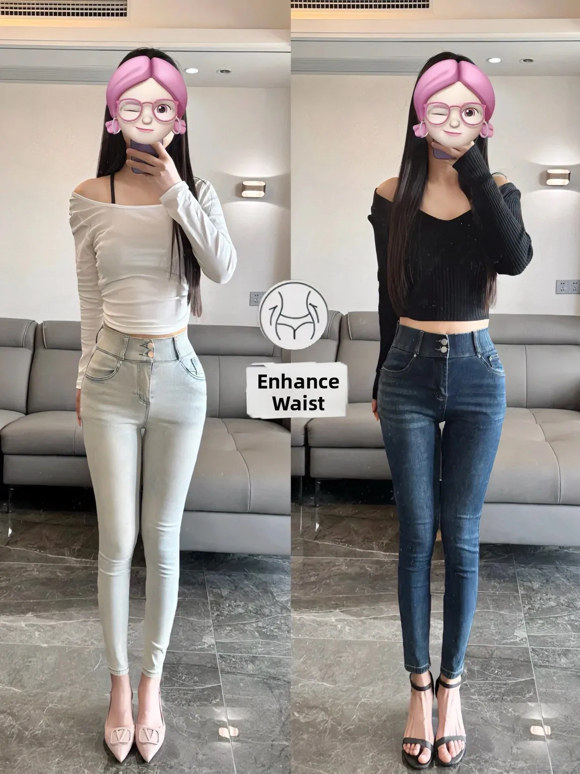 

Женские джинсы Slim Fit с высокой талией, эластичные, корейский стиль, с эффектом подтяжки ягодиц, на молнии, в полоску, осенние
