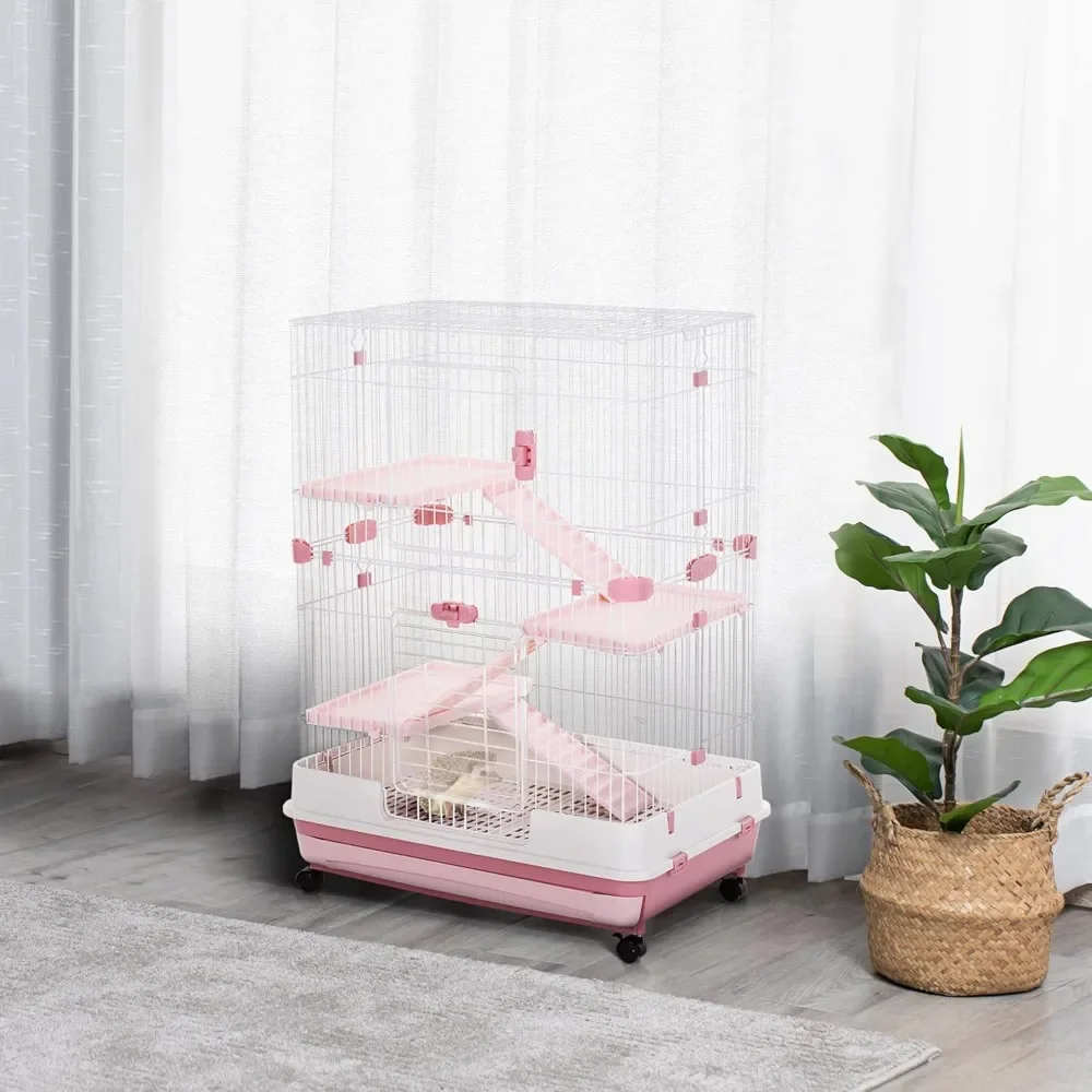 

4-Level Small Animal Cage Rabbit Hutch with Wheels, Removable Tray, Platform and Ramp for Bunny, Chinchillas, Ferret,