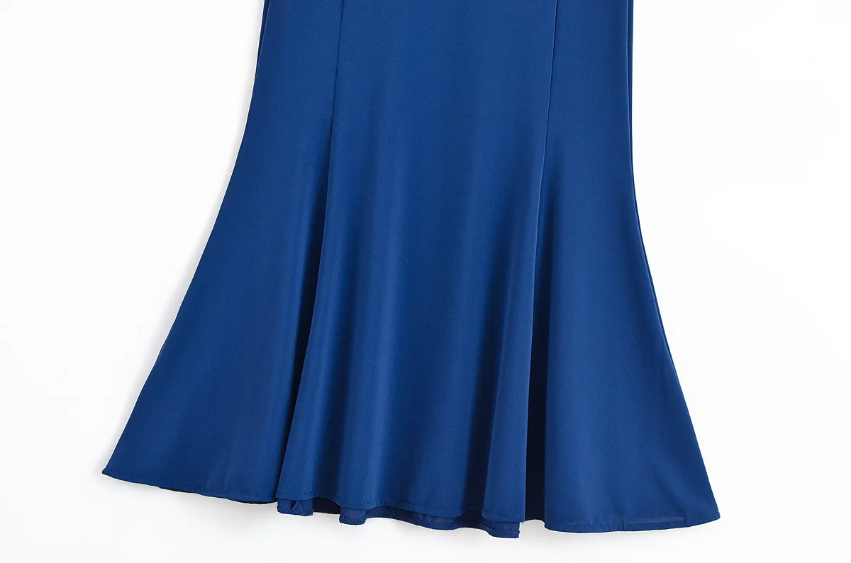 Elegant Blue Off-Shoulder Slim Evening Dress Long Hanging Collar Fashionable Sexy Women's Long Dress for Special Occasions