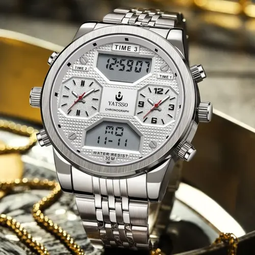 Imagen 2 del producto Relojes de lujo YATSSO a la moda para hombre, cronógrafo resistente al agua hasta 5ATM, relojes deportivos, pulsera de acero inoxidable, reloj de pulsera de cuarzo