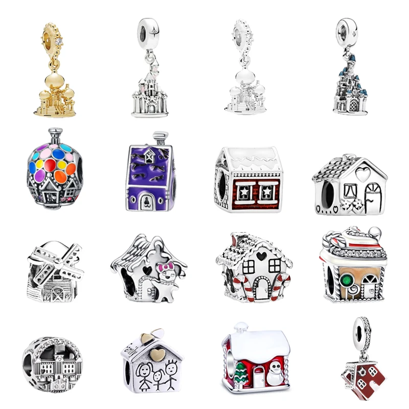 Hot Sale Christmas Decoration House Family Charm Beads Fit Original European 925 Sterling Silver Bracelet DIY Women Jewelry Gift