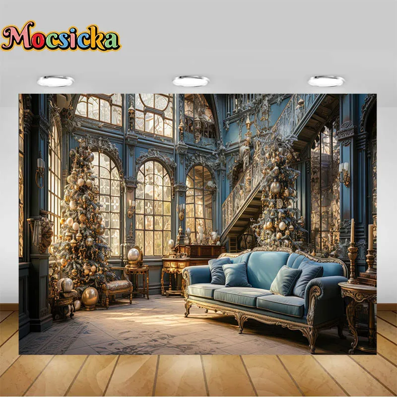 Realistic Fantasy Palace Interior Windows Photography Background Couch Luxury Interior Decor Kids Adults Portrait Photo Backdrop