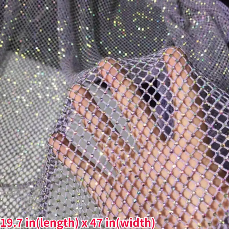 AB Rhinestone Fabric Glitter Rhinestone Mesh Fabric Stretch Crystal Glass Trim Mesh For Sewing Bag Shoes Dress Garment Decor