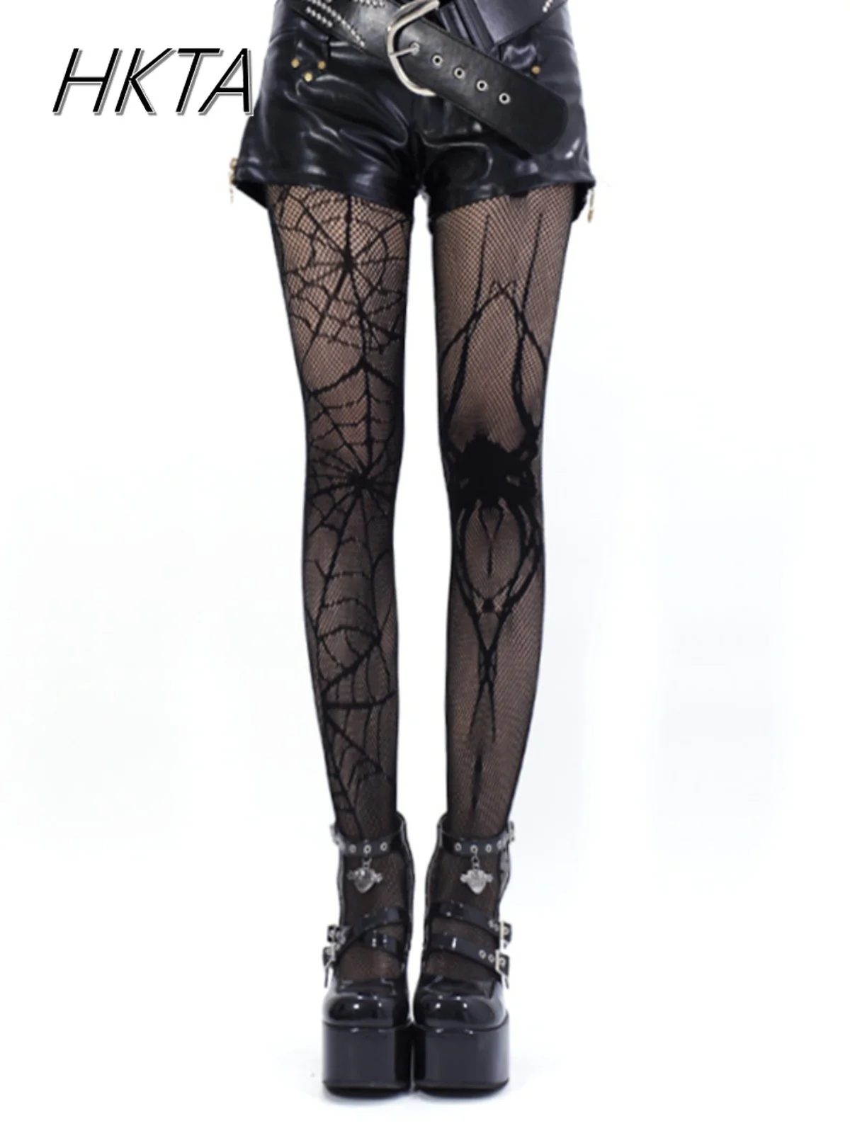 Lolita Goth Black Jacquard Fishnet Long Tube Stockings Women Punk Style Sweet Cool Thigh High Socks Spider Hot Girl Pantyhose