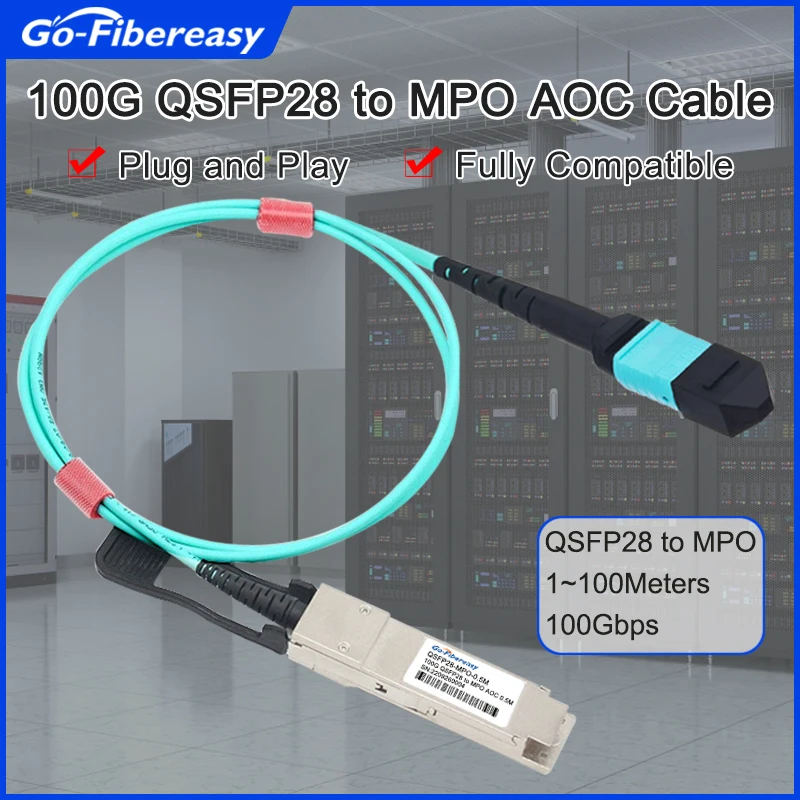 100G QSFP28 to MPO AOC Cable 0.5m,1m,2m,3m,5m~30m QSFP28-12Core MPO Active Optical Cable for Cisco,Mellanox,Huawei Fiber Switch