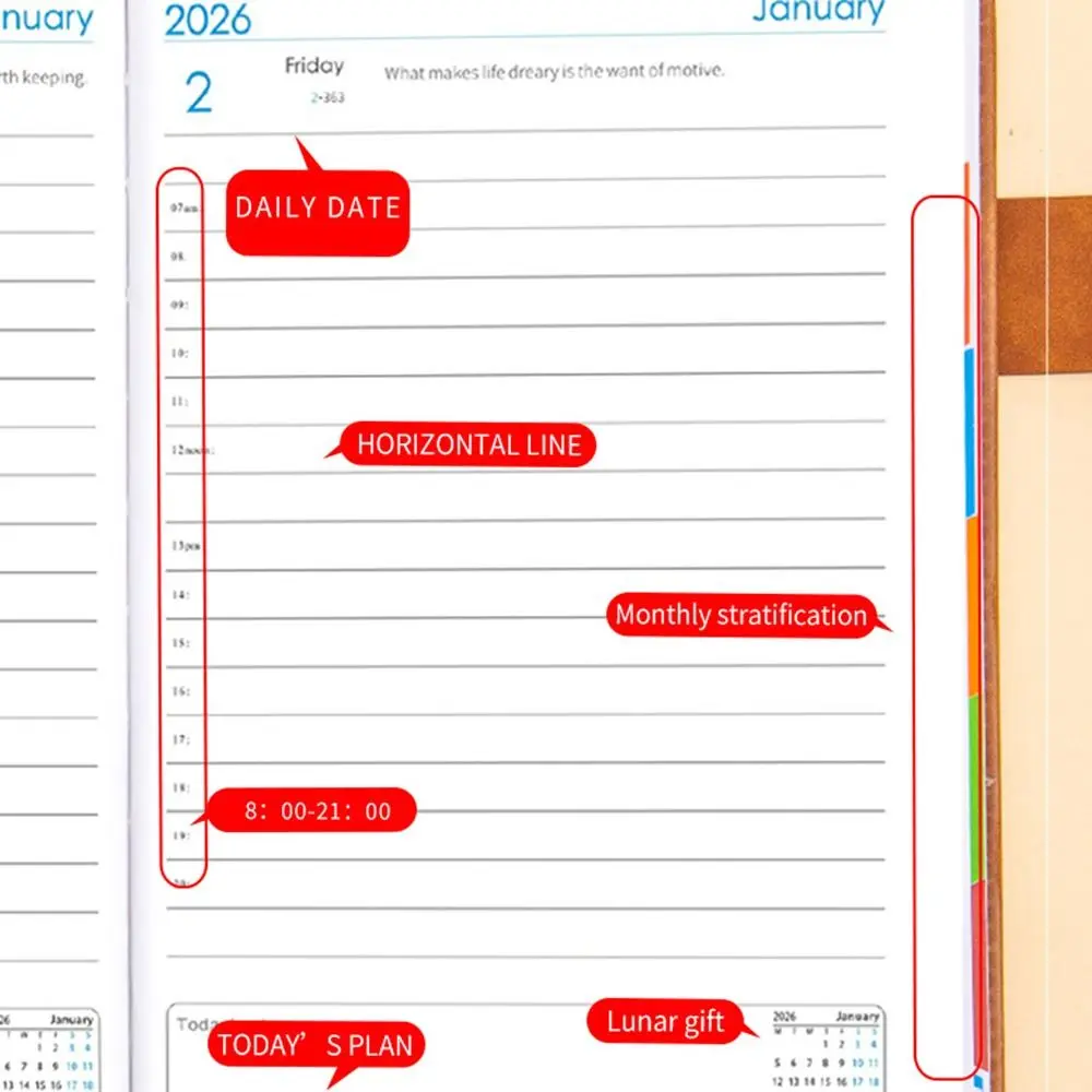 

English 2026 Schedule Planner Notepad Wear-resistant Bookmark A5 Agenda Planning Notebook Simple 12 Months Diary Writing Pads