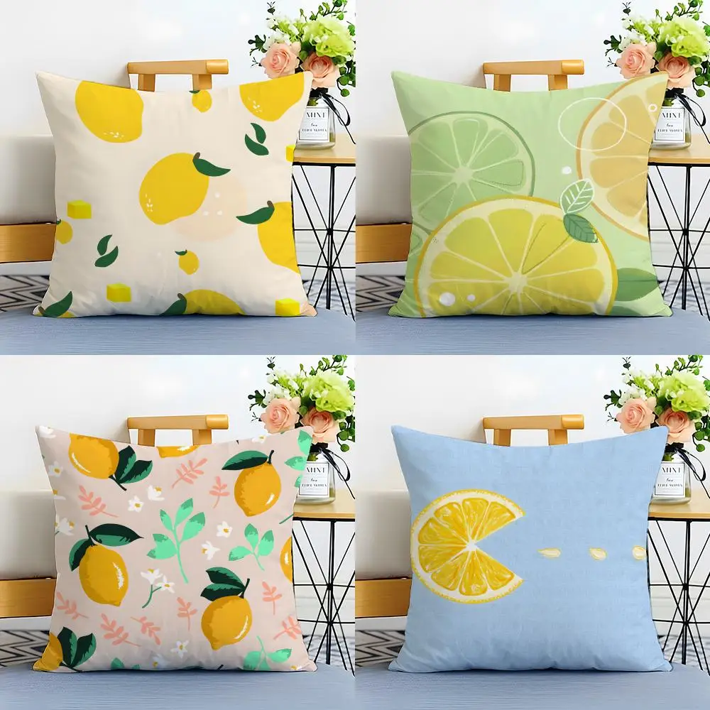 Warm Daily Hand-Drawn Lemon Fruits Cushion Cover Linen Pillowcase Soft  for Sofa Bed Home Room Decor
