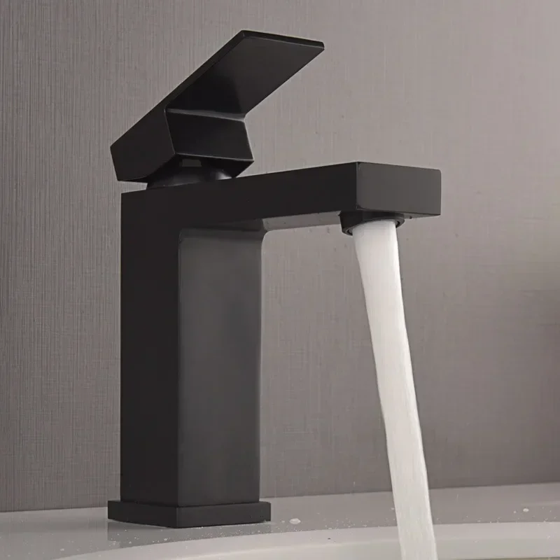 Electroplated black all-copper square basin faucet, high and short on-stage basin, under-stage basin, hot and cold faucet MT1015