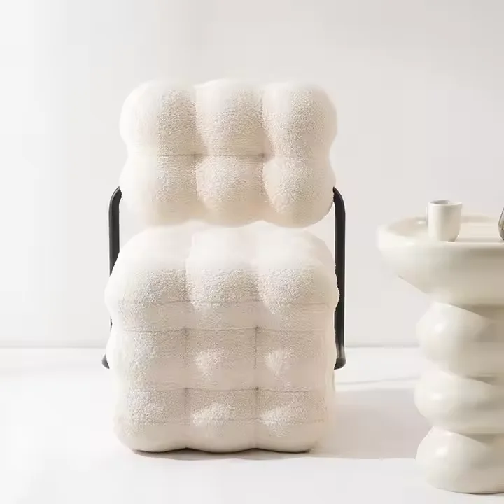 Factory Minimalism White Furniture Living Room Two Seater Sofa Fabric Lamb Boucle Bench Chair