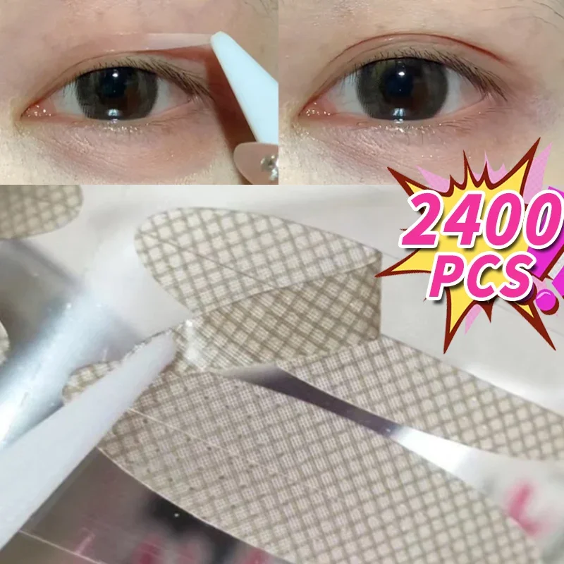 2400PCS Double Eyelid Tape Sticker Lace Clear Beige Eyelid Stripe Self-adhesive Natural Invisible Olive-shaped Eye Lift Makeup