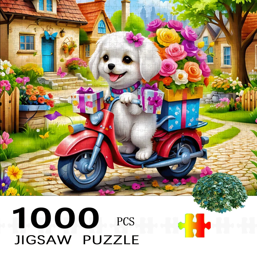 

Пазл на 1000 шт., с очаровательным белым пуделям и красным самокатом, предназначенный для большого и сложного активности.