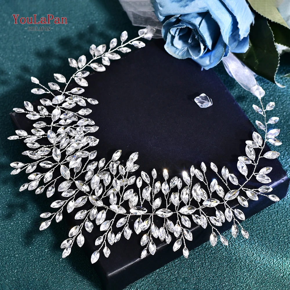 YouLaPan, diadema de boda dorada y plateada con diamantes de imitación de cristal hecha a mano, diadema con joyas, joyería para el cabello de boda HP237